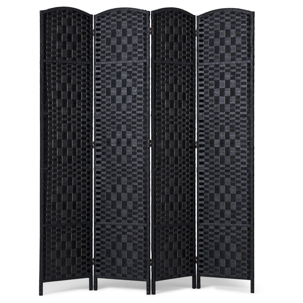 VEVOR 4 Panel Room Divider Hand-Woven Folding Privacy Screen with Hinges Black 