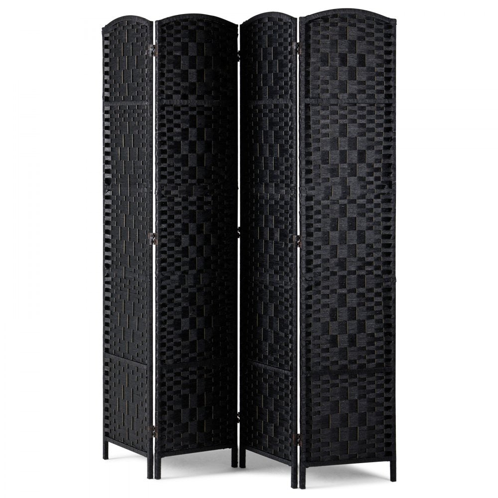 VEVOR 4 Panel Room Divider Hand-Woven Folding Privacy Screen with Hinges Black 