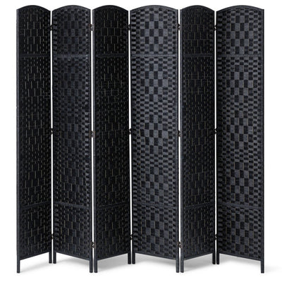 VEVOR 6 Panel Room Divider Hand-Woven Folding Privacy Screen with Hinges Black 