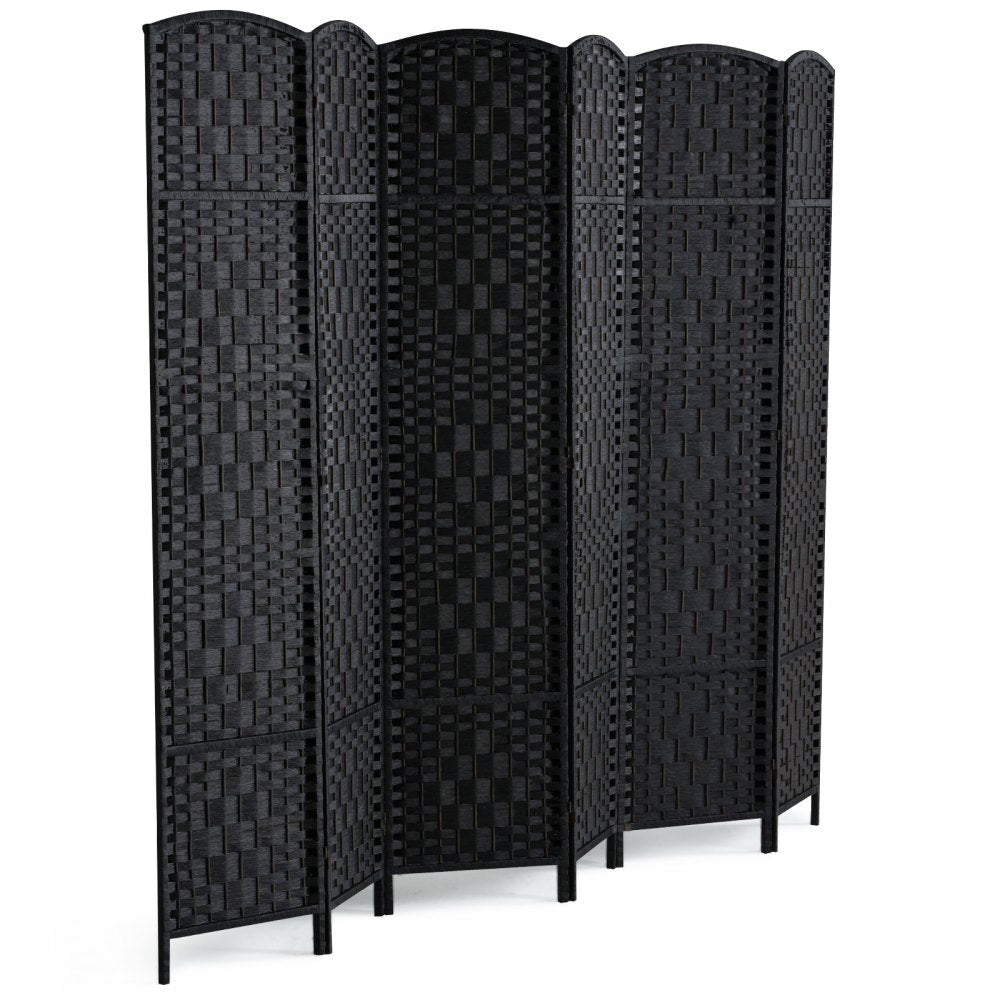 VEVOR 6 Panel Room Divider Hand-Woven Folding Privacy Screen with Hinges Black 
