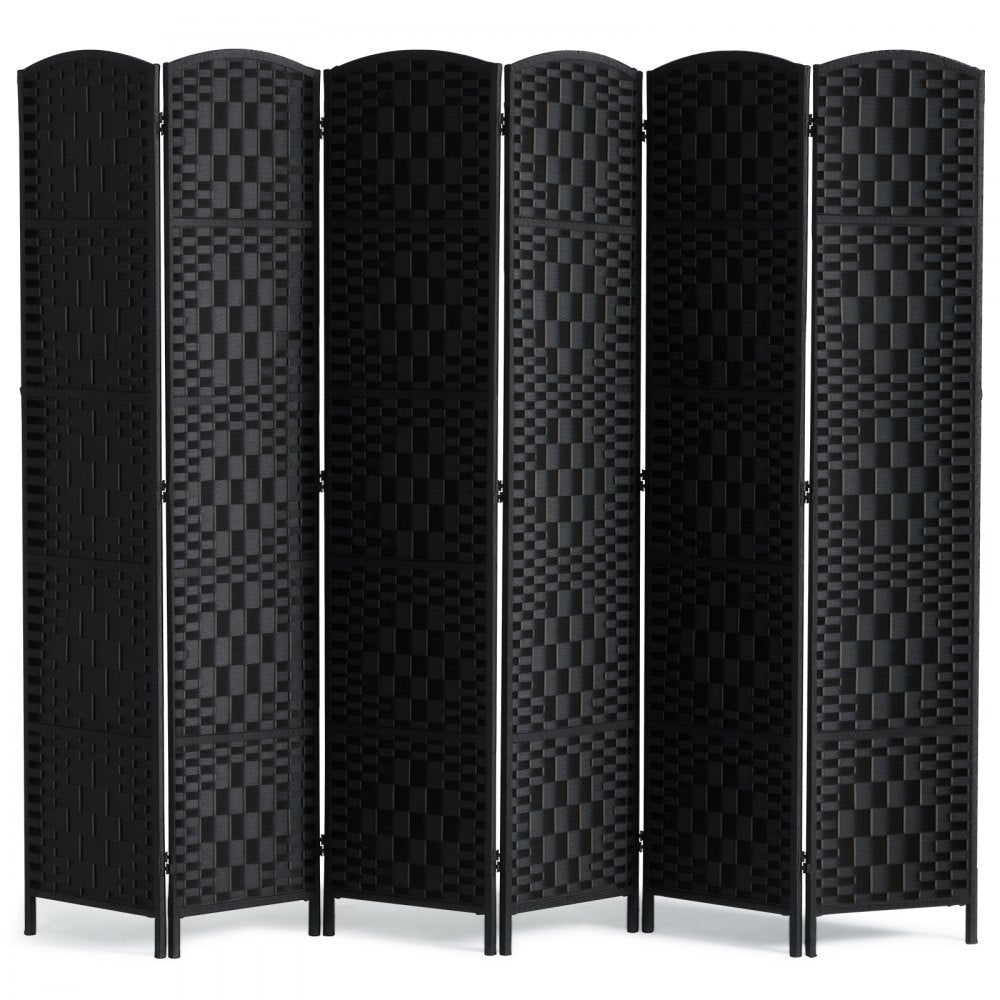 VEVOR 6 Panel Room Divider Hand-Woven Folding Privacy Screen with Hinges Black 