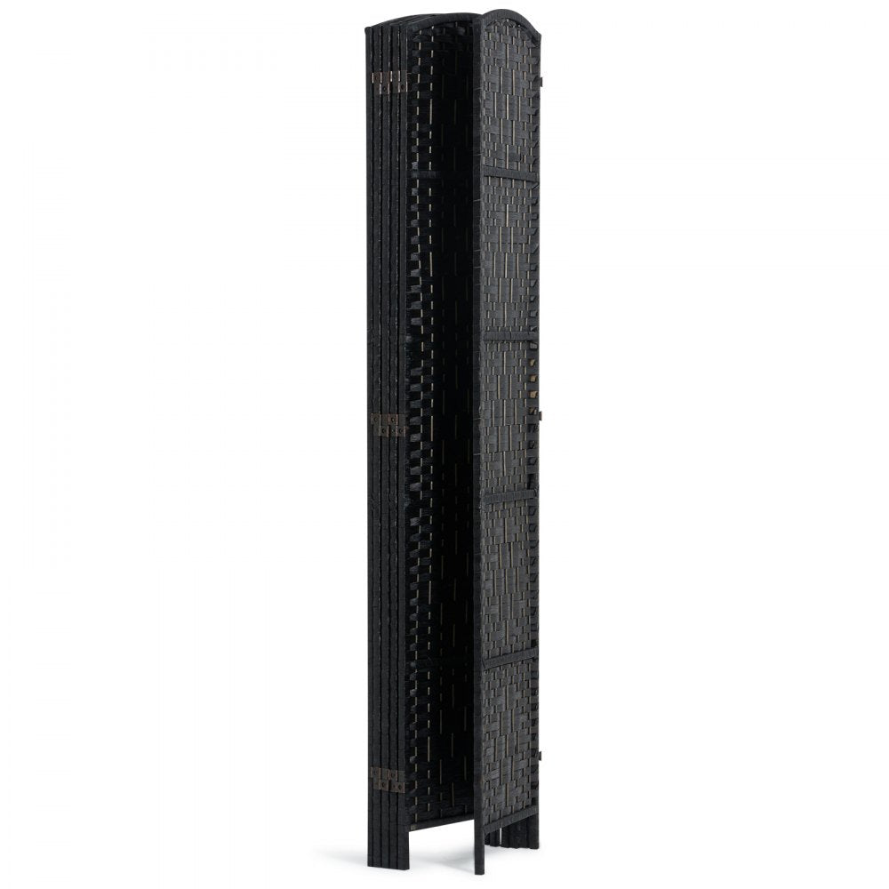 VEVOR 6 Panel Room Divider Hand-Woven Folding Privacy Screen with Hinges Black 