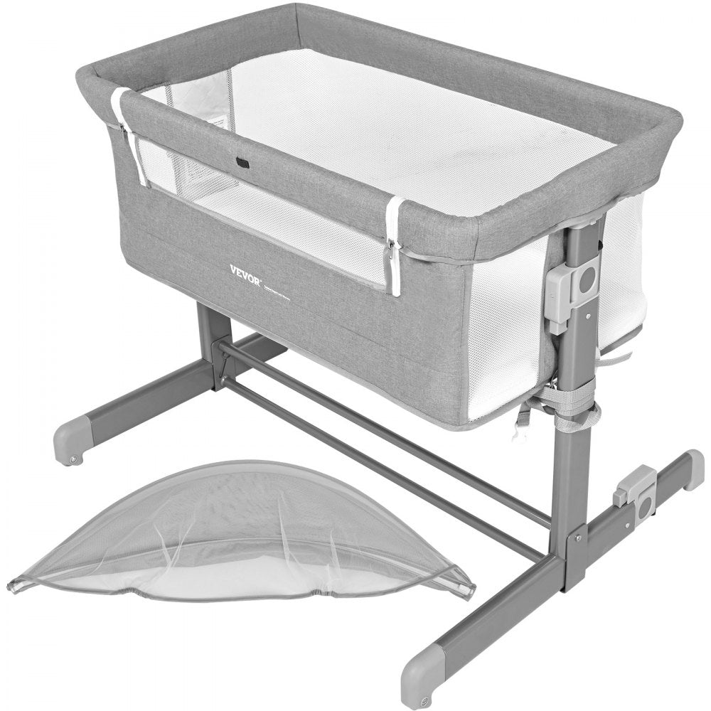 VEVOR Baby Bassinet, 5-Level Height Adjustable, Baby Bassinet Bedside Sleeper with Comfy Mattress and Wheels, Baby Cradle Bedside Crib with Mosquito Net and Side-Opening for Infant Newborn Girl Boy 