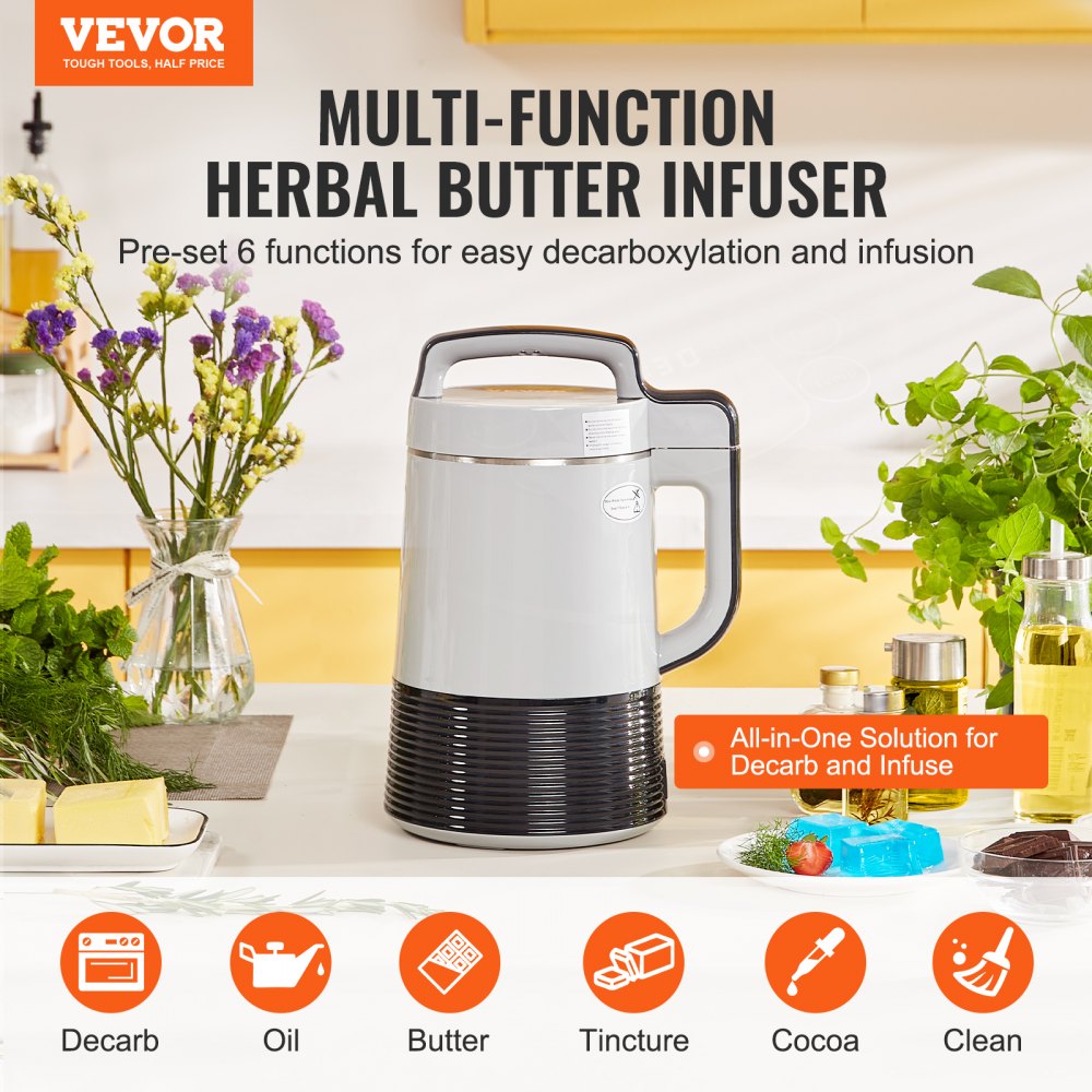 VEVOR Butter Infuser Machine, 6 Functions Herbal Infuser, Magic Butter Machine & Oil Infusion Machine with Customizable Temperature And Time, Herbal Recipe Book & All Accessories Included 