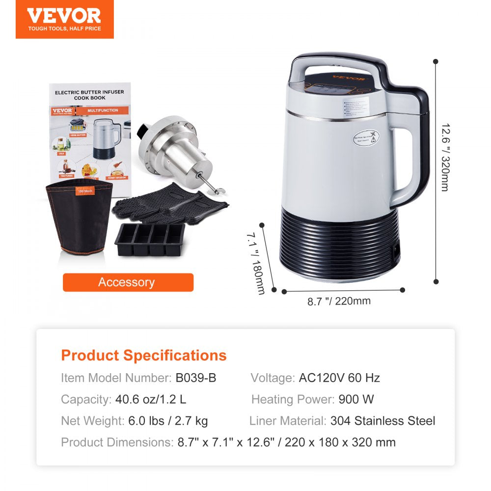 VEVOR Butter Infuser Machine, 6 Functions Herbal Infuser, Magic Butter Machine & Oil Infusion Machine with Customizable Temperature And Time, Herbal Recipe Book & All Accessories Included 