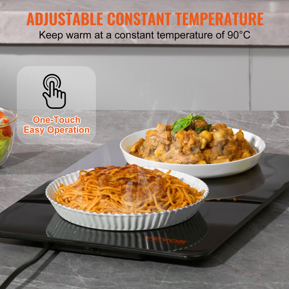 VEVOR Electric Warming Tray, 16.5" x 11" Portable Tempered Glass Heating Tray with Temperature Control (65-90?), Perfect for Dinner, Catering, House, Parties, Events, Entertaining and Holiday, Black 