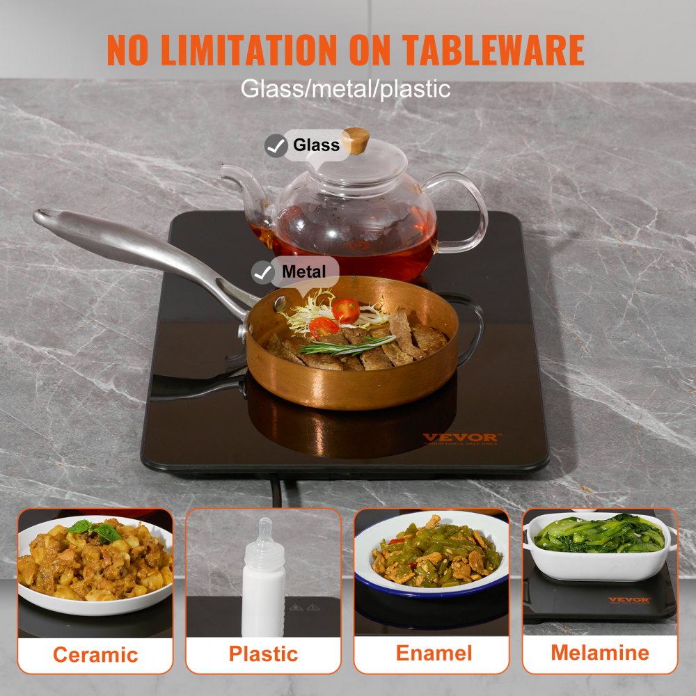 VEVOR Electric Warming Tray, 16.5" x 11" Portable Tempered Glass Heating Tray with Temperature Control (65-90?), Perfect for Dinner, Catering, House, Parties, Events, Entertaining and Holiday, Black 