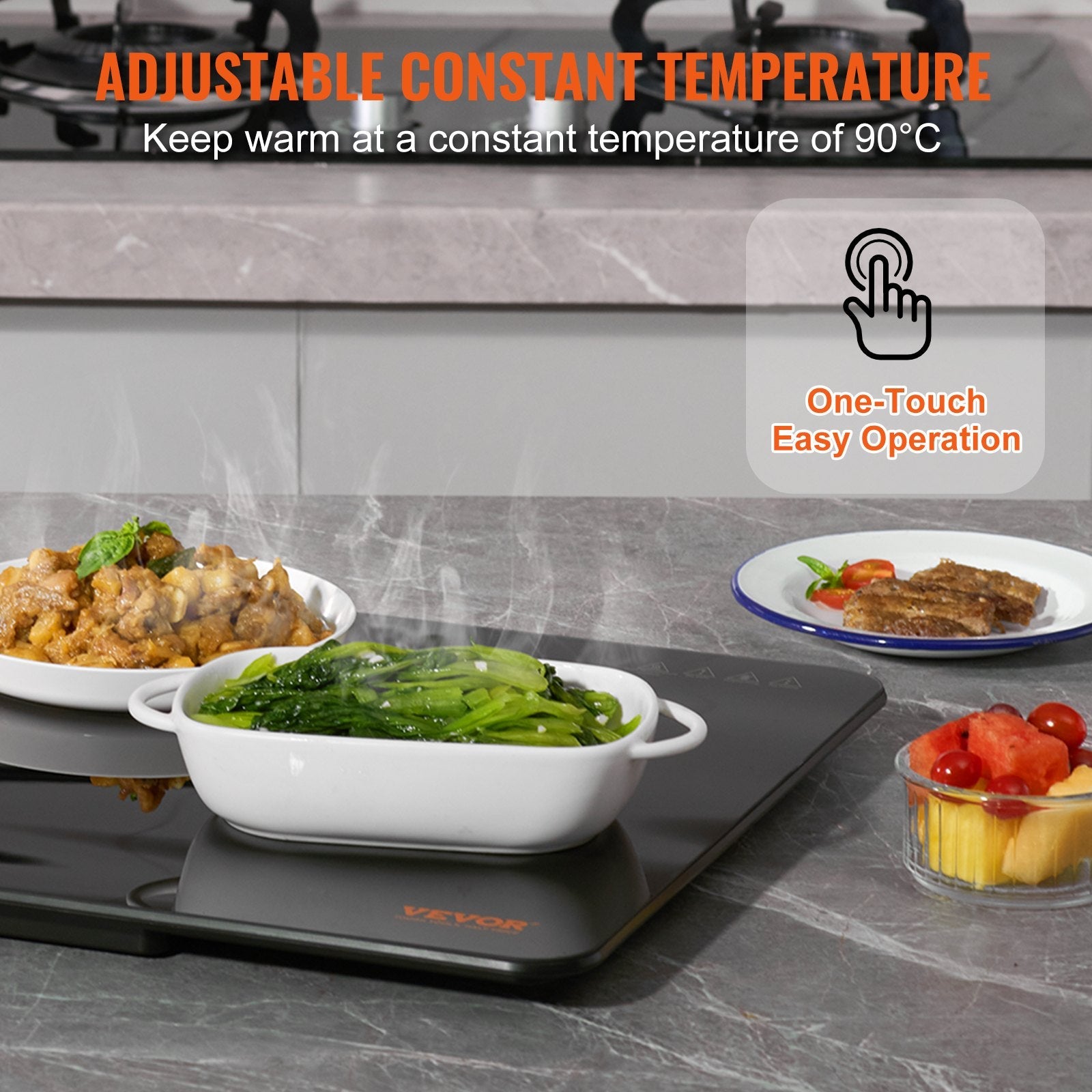 VEVOR Electric Warming Tray, 16.5" x 23.6" Portable Tempered Glass Heating Tray with Temperature Control (65-90?), Perfect for Dinner, Catering, House, Parties, Events, Entertaining and Holiday, Black 