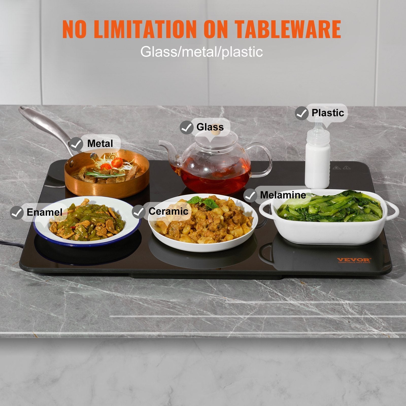 VEVOR Electric Warming Tray, 16.5" x 23.6" Portable Tempered Glass Heating Tray with Temperature Control (65-90?), Perfect for Dinner, Catering, House, Parties, Events, Entertaining and Holiday, Black 