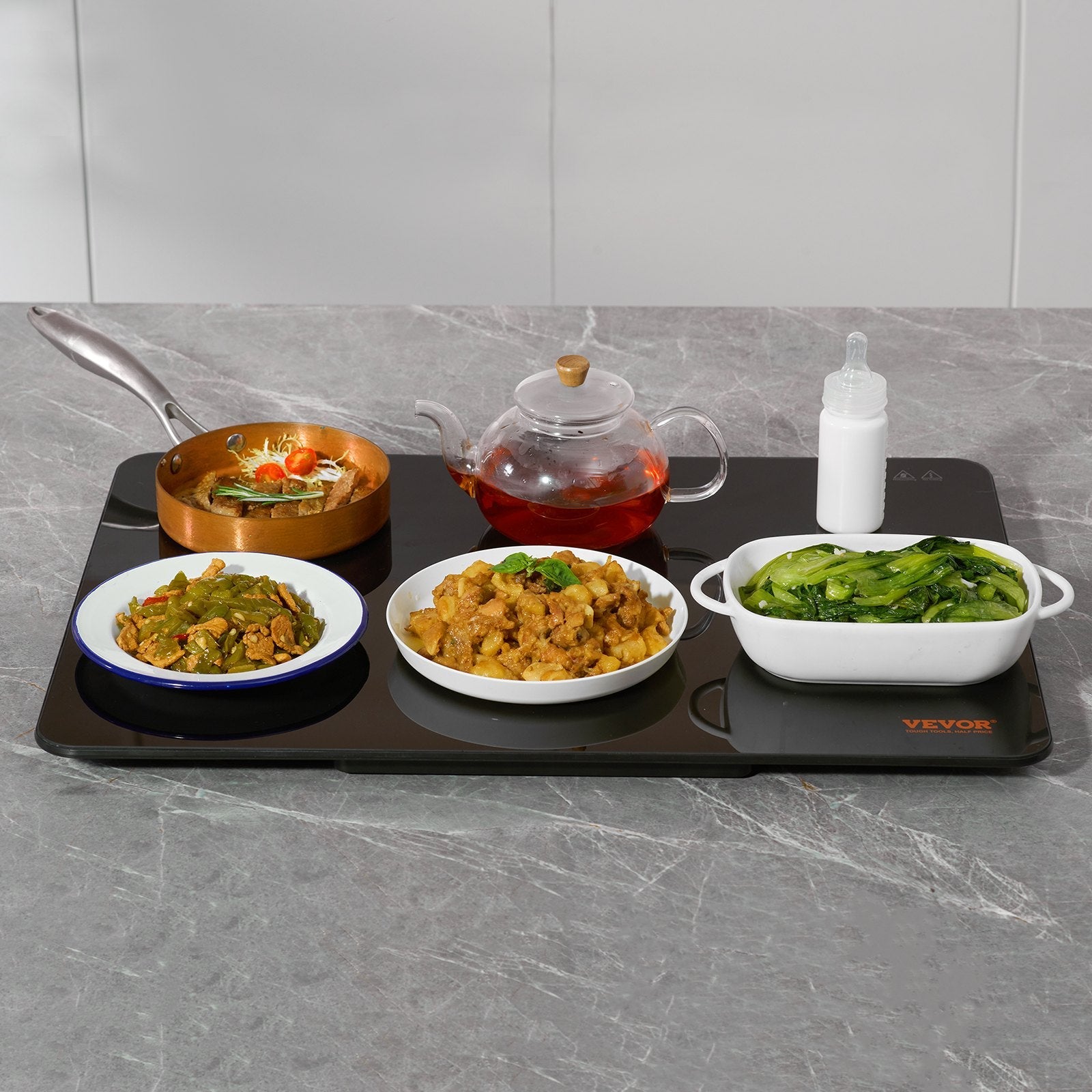VEVOR Electric Warming Tray, 16.5" x 23.6" Portable Tempered Glass Heating Tray with Temperature Control (65-90?), Perfect for Dinner, Catering, House, Parties, Events, Entertaining and Holiday, Black 