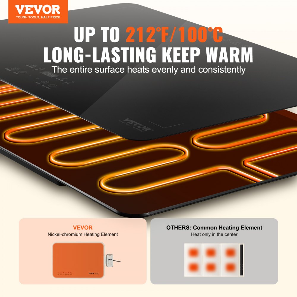 VEVOR Electric Warming Tray Buffet Food Warming w/ Temp Control Tempered Glass 