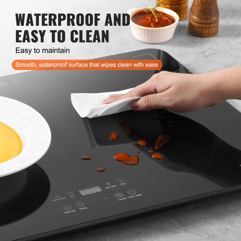 VEVOR Electric Warming Tray Buffet Food Warming w/ Temp Control Tempered Glass 
