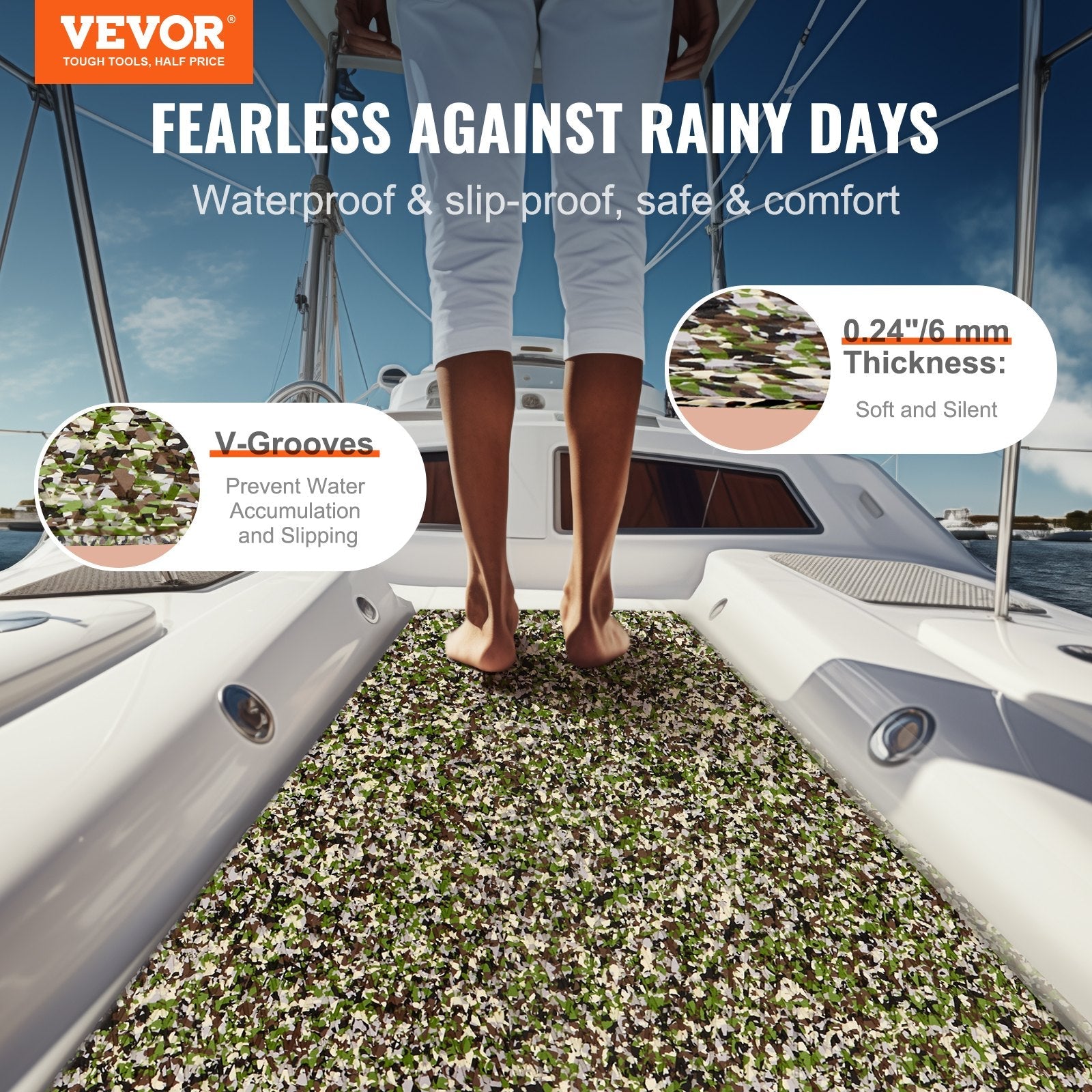 VEVOR Boat Flooring, EVA Foam Boat Decking 94.5" x 35.4", Non-Slip Self-Adhesive Flooring, 23.2 sq.ft Marine Carpet for Boats, Yacht, Pontoon, Kayak Decking 