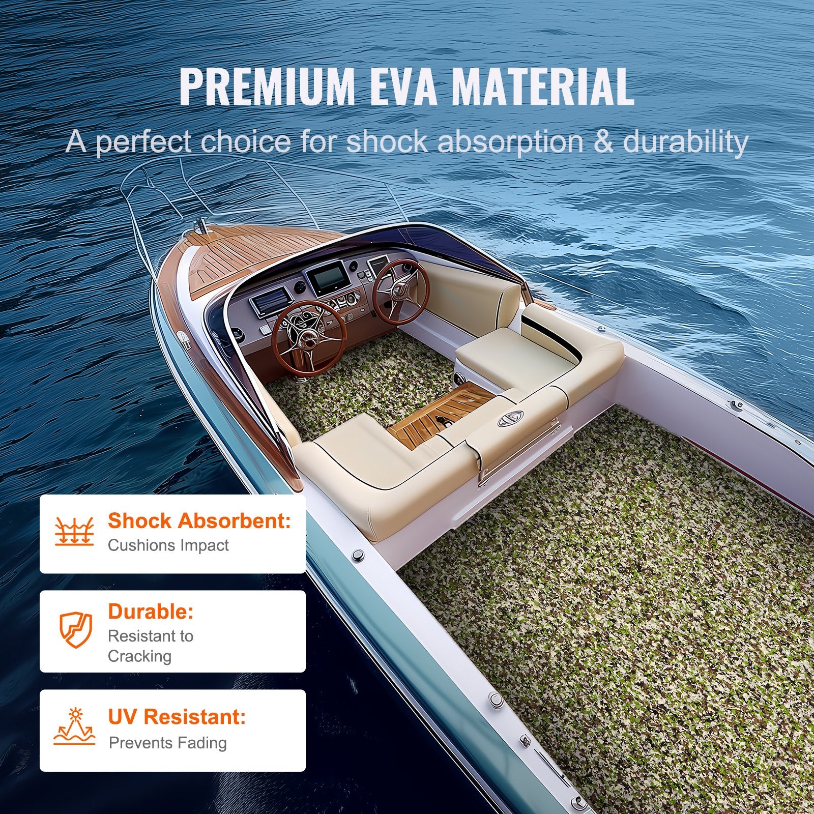 VEVOR Boat Flooring, EVA Foam Boat Decking 94.5" x 35.4", Non-Slip Self-Adhesive Flooring, 23.2 sq.ft Marine Carpet for Boats, Yacht, Pontoon, Kayak Decking 