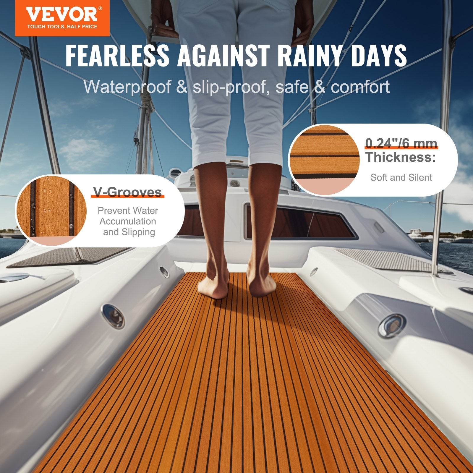 VEVOR Boat Flooring, EVA Foam Boat Decking 94.5" x 46", Non-Slip Self-Adhesive Flooring, 29.9 sq.ft Marine Carpet for Boats, Yacht, Pontoon, Kayak Decking 