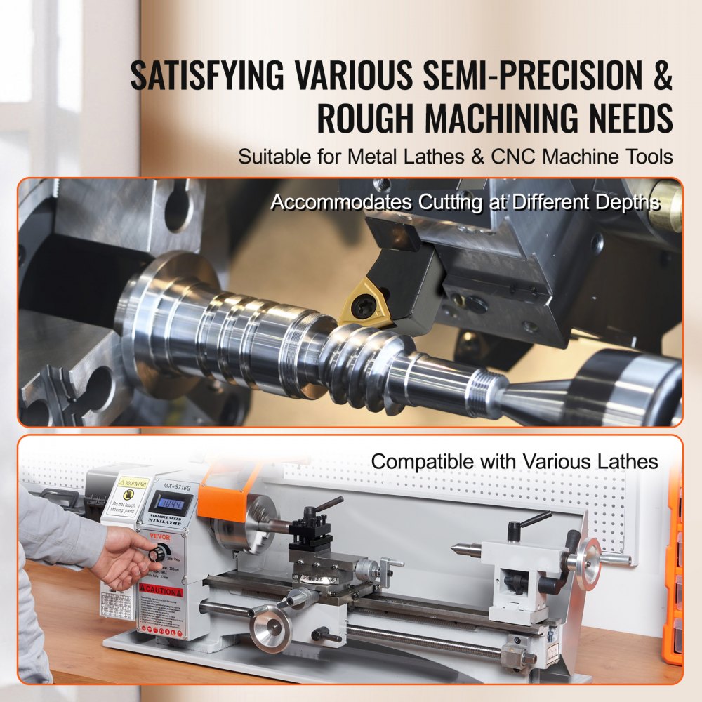 VEVOR Indexable Carbide Lathe Tools 1/2" Metal Lathe Cutting Tools 7 Pcs/Set Indexable lathe tools Super-Hard 40CR Lathe Bits Carbide Lathe Tool for Lathe Black Compact and Portable 