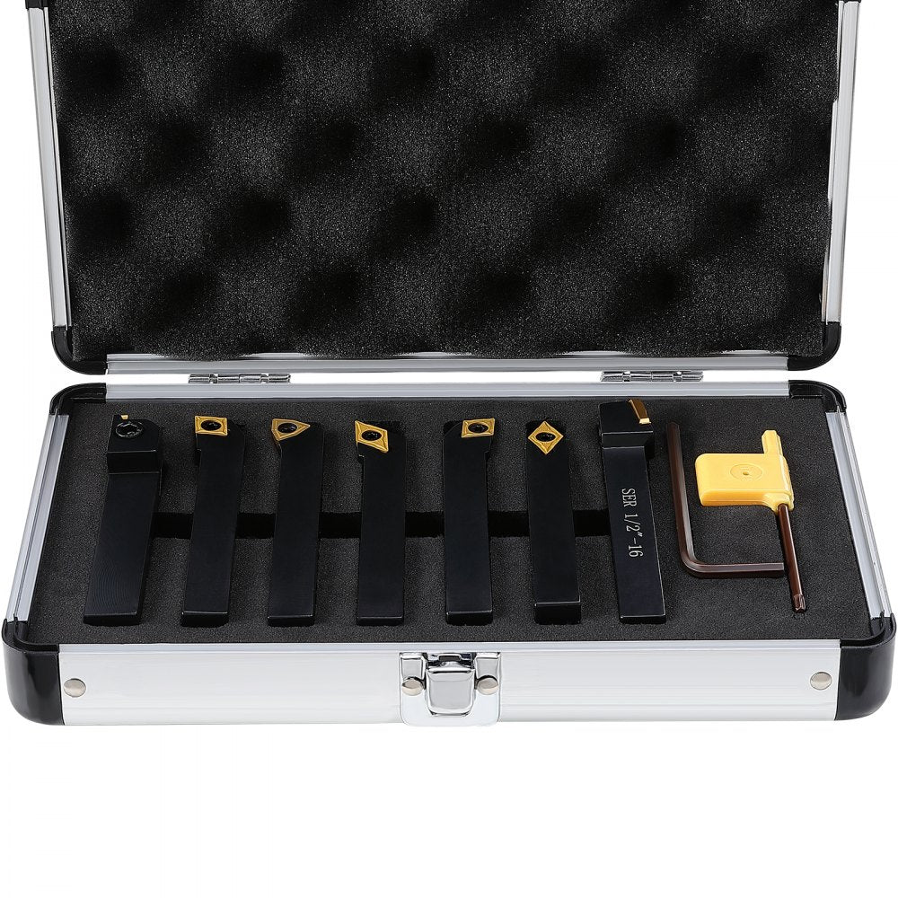 VEVOR Indexable Carbide Lathe Tools 1/2" Metal Lathe Cutting Tools 7 Pcs/Set Indexable lathe tools Super-Hard 40CR Lathe Bits Carbide Lathe Tool for Lathe Black Compact and Portable 