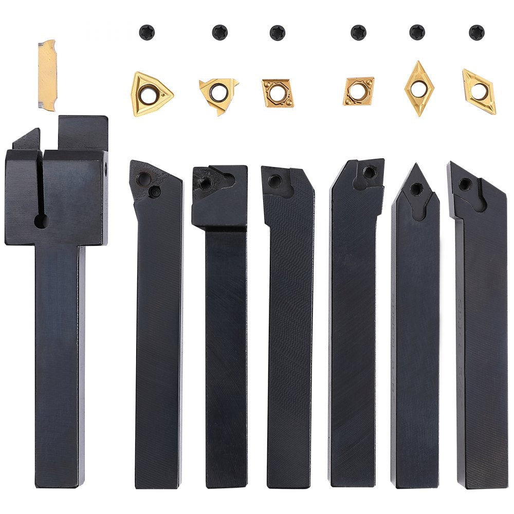 VEVOR Indexable Carbide Lathe Tools 1/2" Metal Lathe Cutting Tools 7 Pcs/Set Indexable lathe tools Super-Hard 40CR Lathe Bits Carbide Lathe Tool for Lathe Black Compact and Portable 