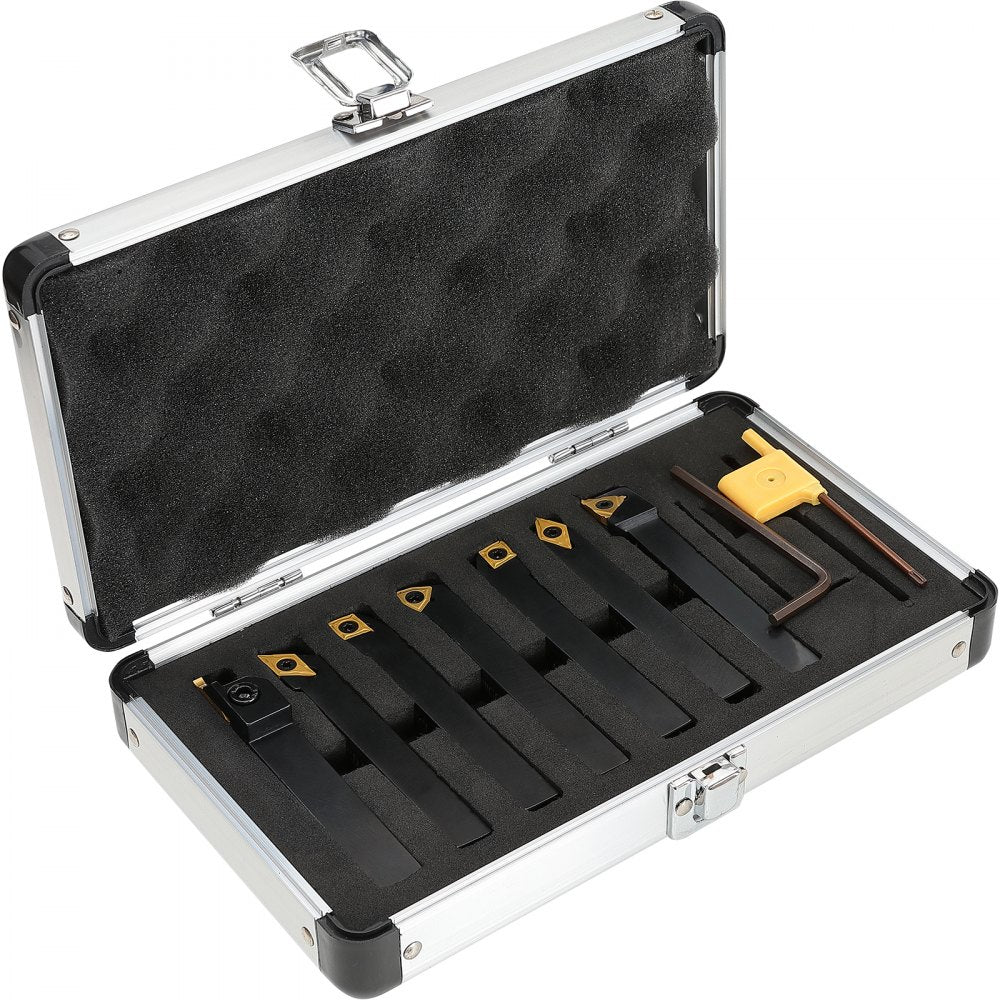 VEVOR Indexable Carbide Lathe Tools 1/2" Metal Lathe Cutting Tools 7 Pcs/Set Indexable lathe tools Super-Hard 40CR Lathe Bits Carbide Lathe Tool for Lathe Black Compact and Portable 