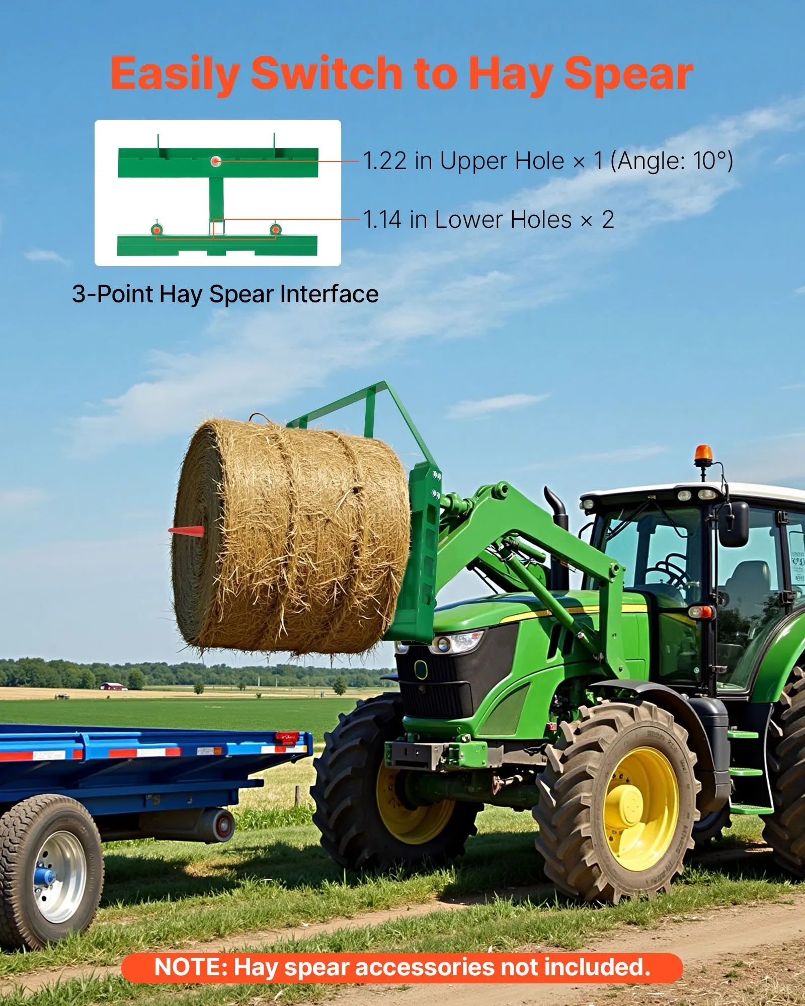 VEVOR Skid Steer Pallet Frame, 4000 lbs Rated Load Capacity, 45-inch Pallet Fork Frame Attachments with 2-inch Hitch Receiver & Spear Sleeves, Fit for John Deere Loaders Quick Attach Mount, Frame Only 