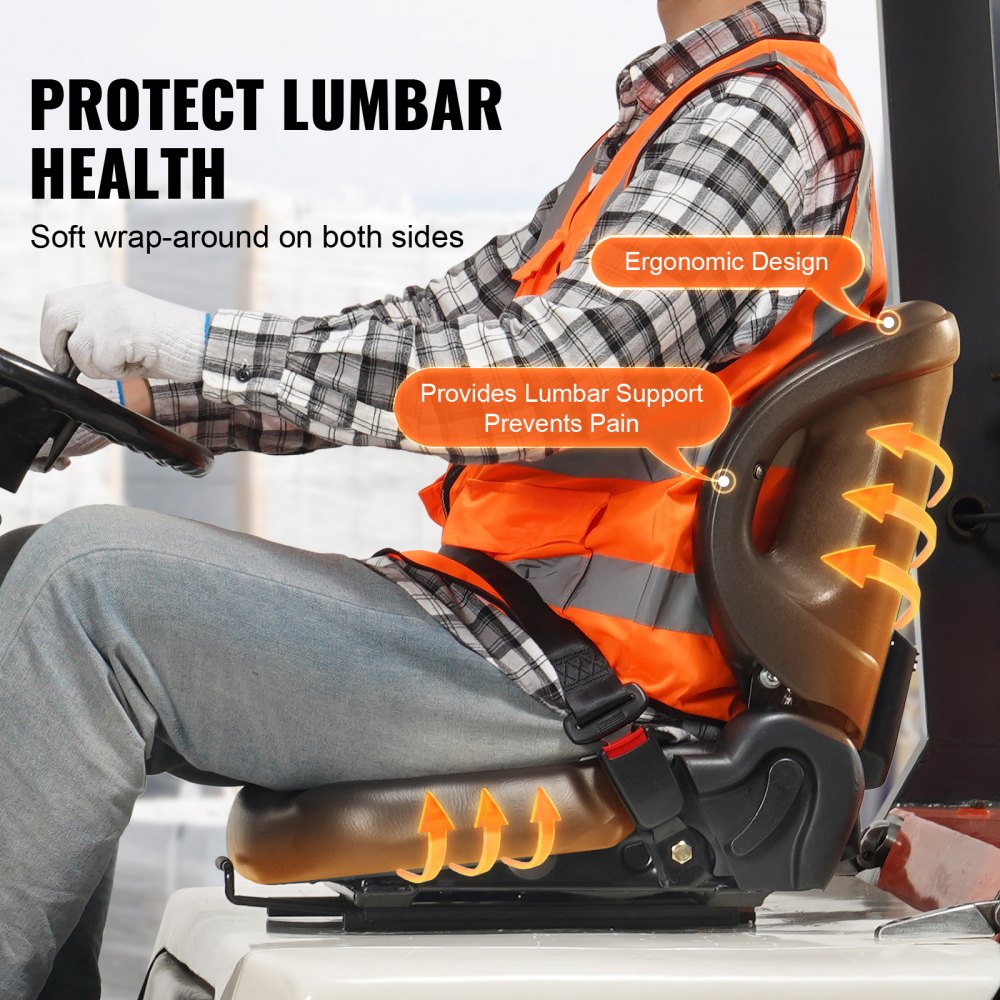 VEVOR Universal Forklift Seat,Tractor Seat with Adjustable Angle Back, Micro Switch and Seatbelt,Wrap-around Forklift Seat for Tractor Loader Excavator 