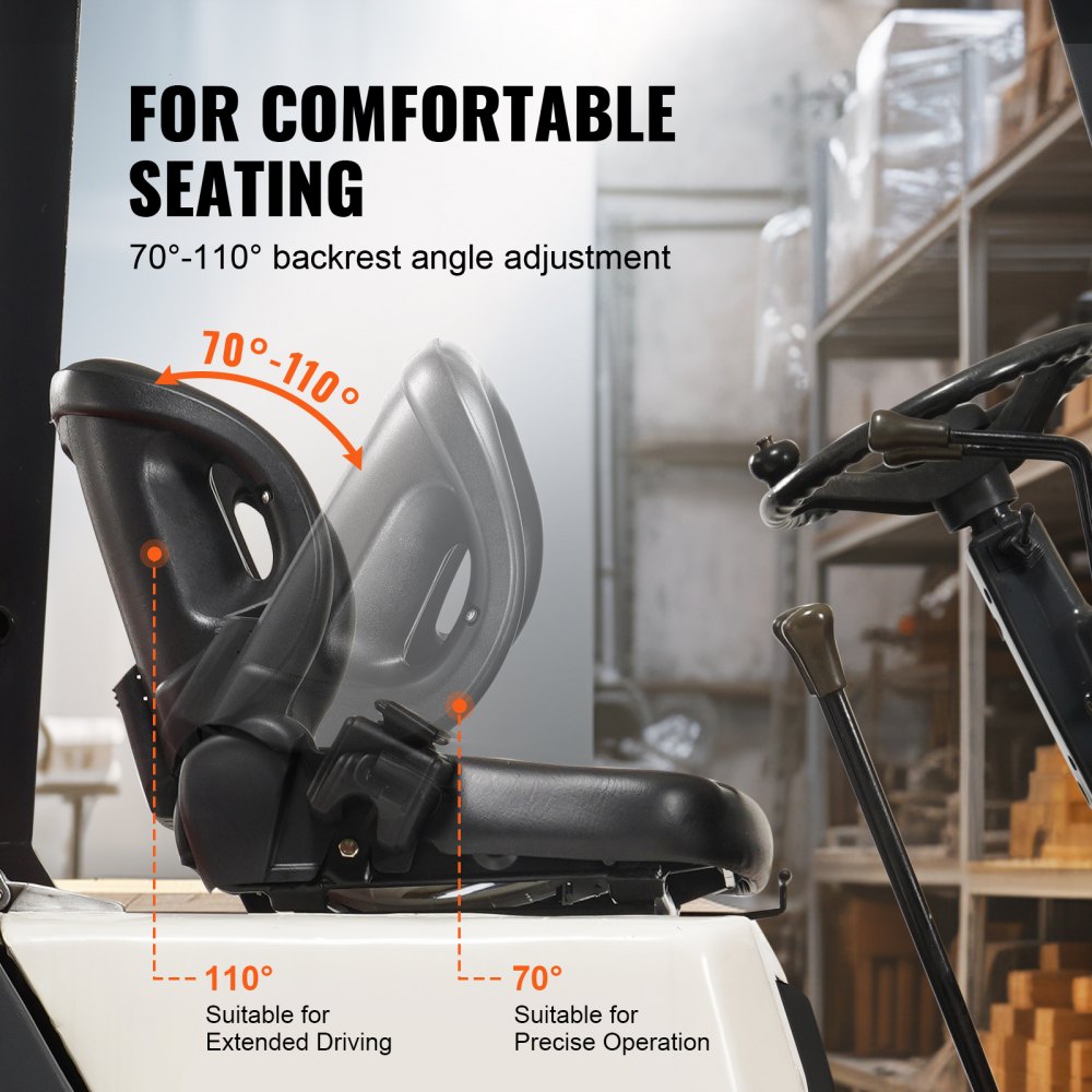 VEVOR Universal Forklift Seat,Tractor Seat with Adjustable Angle Back, Micro Switch and Seatbelt,Wrap-around Forklift Seat for Tractor Loader Excavator 