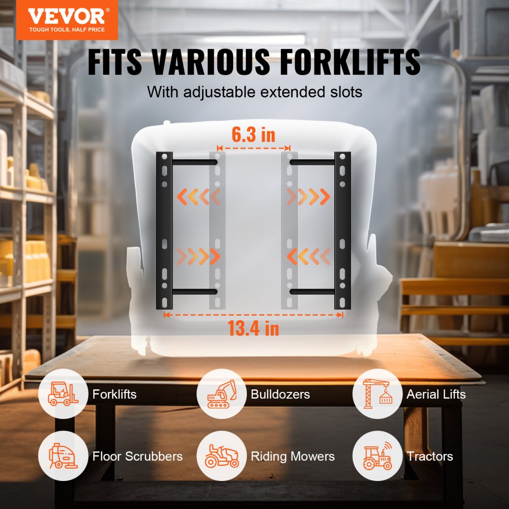 VEVOR Universal Forklift Seat, Fold Down Tractor Seat with Adjustable Angle Back, Micro Switch and Retractable Seatbelt, 6.3-13.4 inch Slot Forklift Seat for Tractor Loader Excavator 