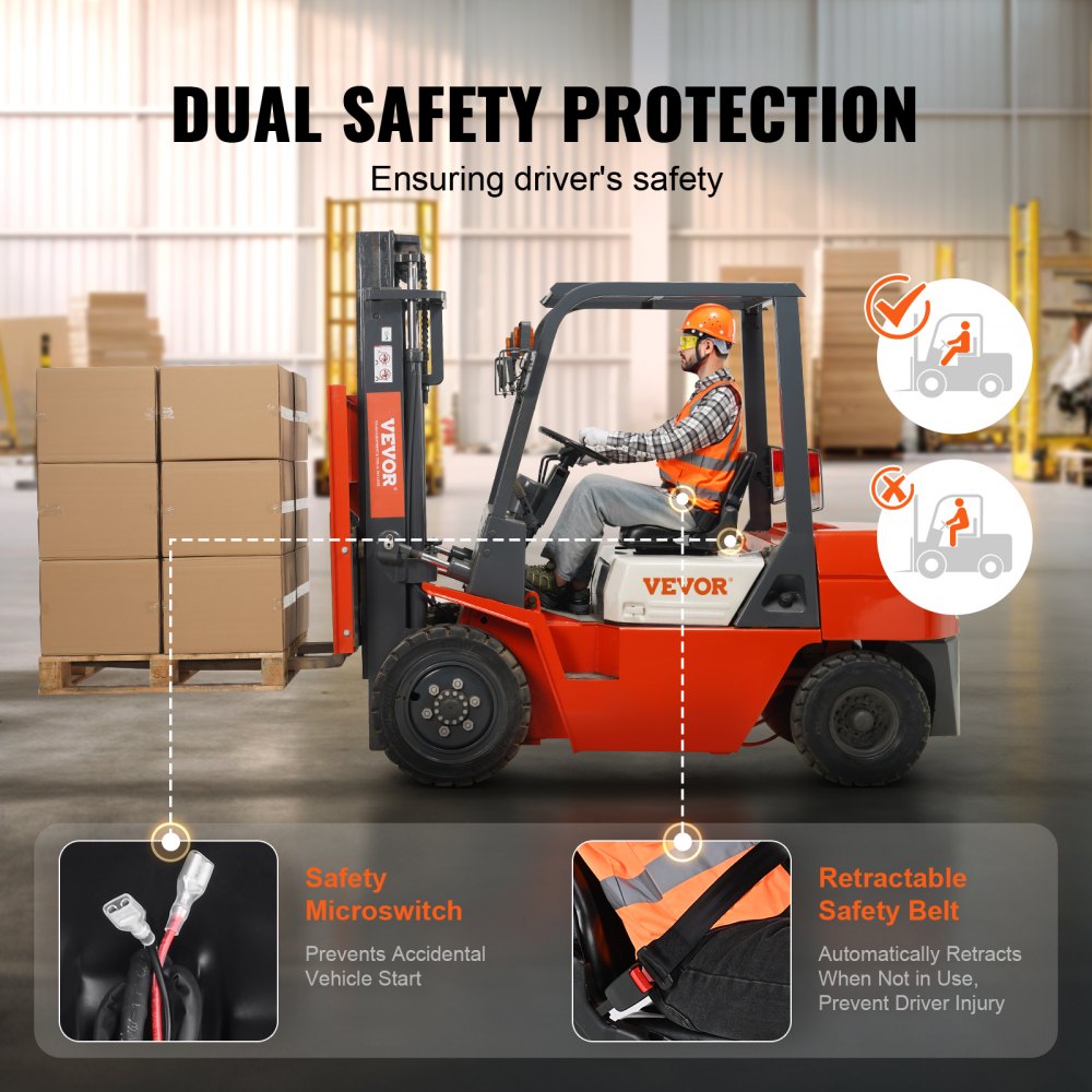 VEVOR Universal Forklift Seat, Fold Down Tractor Seat with Adjustable Angle Back, Micro Switch and Retractable Seatbelt, 6.3-13.4 inch Slot Forklift Seat for Tractor Loader Excavator 