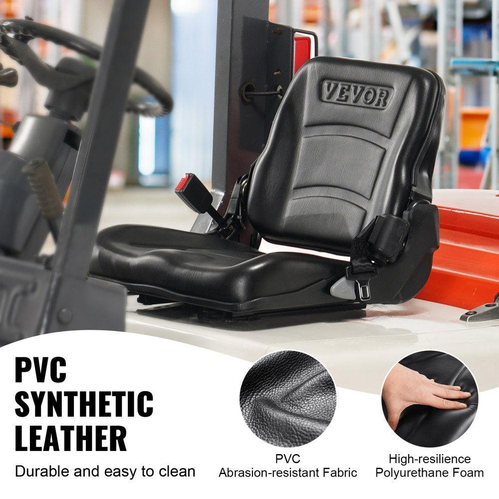 VEVOR Universal Forklift Seat, Fold Down Tractor Seat with Adjustable Angle Back, Micro Switch and Retractable Seatbelt, 6.3-13.4 inch Slot Forklift Seat for Tractor Loader Excavator 