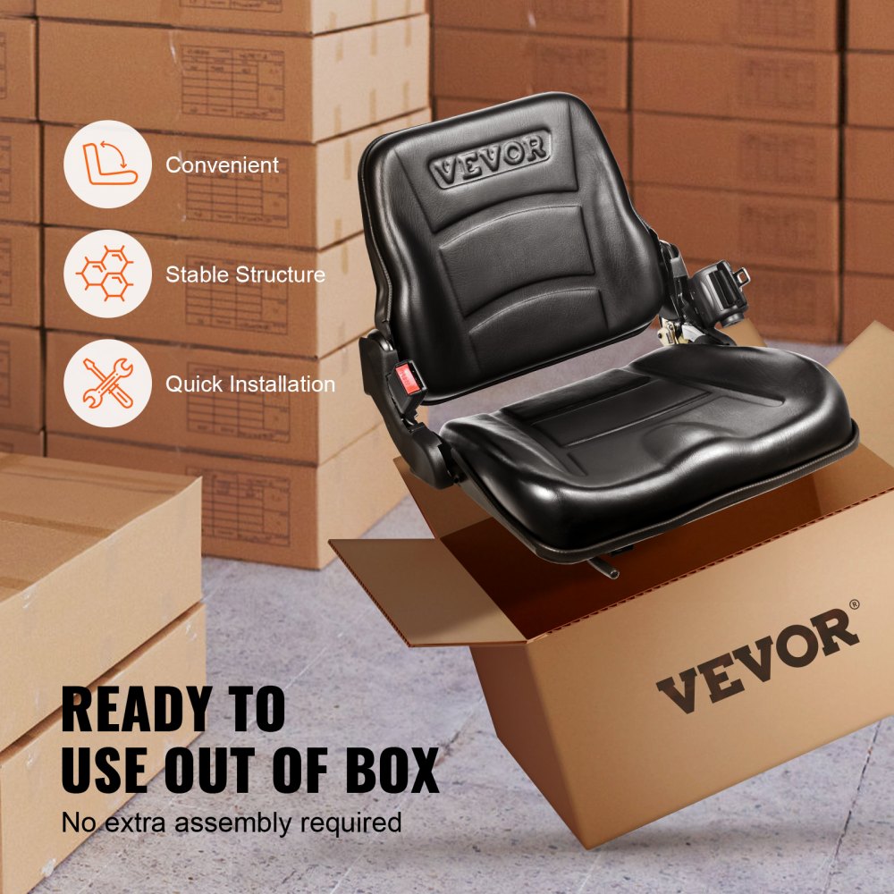 VEVOR Universal Forklift Seat, Fold Down Tractor Seat with Adjustable Angle Back, Micro Switch and Retractable Seatbelt, 6.3-13.4 inch Slot Forklift Seat for Tractor Loader Excavator 
