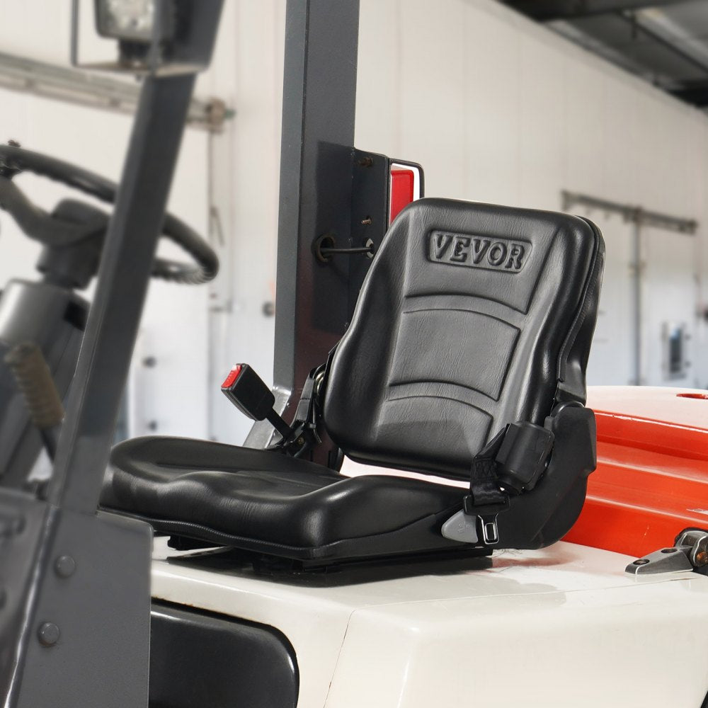 VEVOR Universal Forklift Seat, Fold Down Tractor Seat with Adjustable Angle Back, Micro Switch and Retractable Seatbelt, 6.3-13.4 inch Slot Forklift Seat for Tractor Loader Excavator 