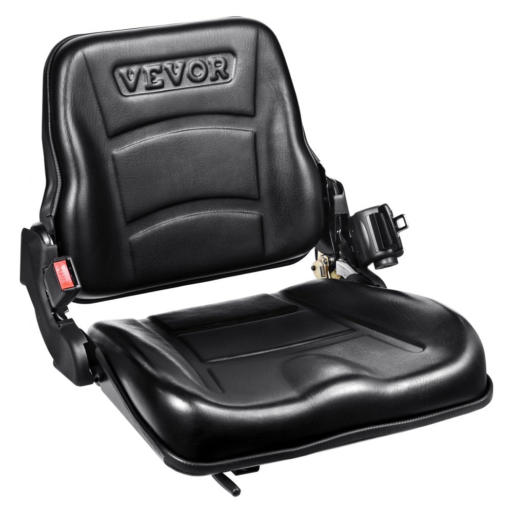 VEVOR Universal Forklift Seat, Fold Down Tractor Seat with Adjustable Angle Back, Micro Switch and Retractable Seatbelt, 6.3-13.4 inch Slot Forklift Seat for Tractor Loader Excavator 