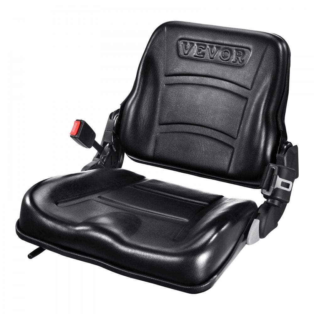 VEVOR Universal Forklift Seat, Fold Down Tractor Seat with Adjustable Angle Back, Micro Switch and Retractable Seatbelt, 6.3-13.4 inch Slot Forklift Seat for Tractor Loader Excavator 