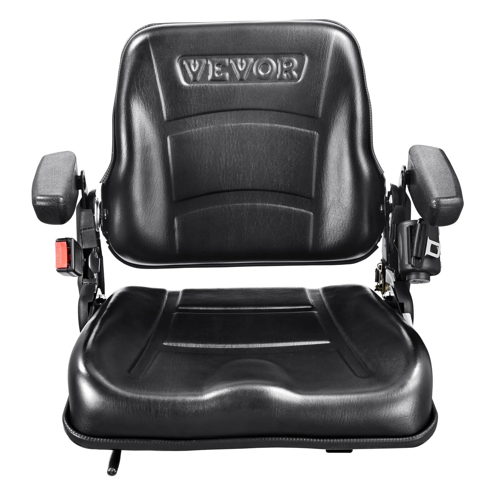 VEVOR Universal Forklift Seat, Fold Down Tractor Seat with Adjustable Angle Back, Micro Switch, Seatbelt and Armrests, 6.3-13.4 inch Slot Tractor Seat for Tractor Loader Excavator