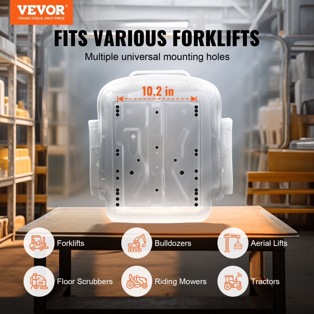 VEVOR Universal Tractor seat Suspension, Fold Down Forklift Seat with Adjustable Angle Back, Micro Switch, Seatbelt and Armrests, 3-level Shock Absorption Tractor Seat for Tractor Loader Excavator 
