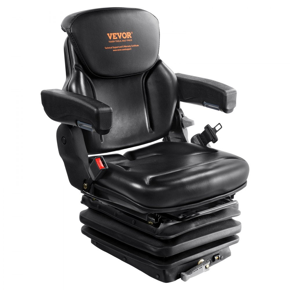 VEVOR Universal Tractor seat Suspension, Fold Down Forklift Seat with Adjustable Angle Back, Micro Switch, Seatbelt and Armrests, 3-level Shock Absorption Tractor Seat for Tractor Loader Excavator 