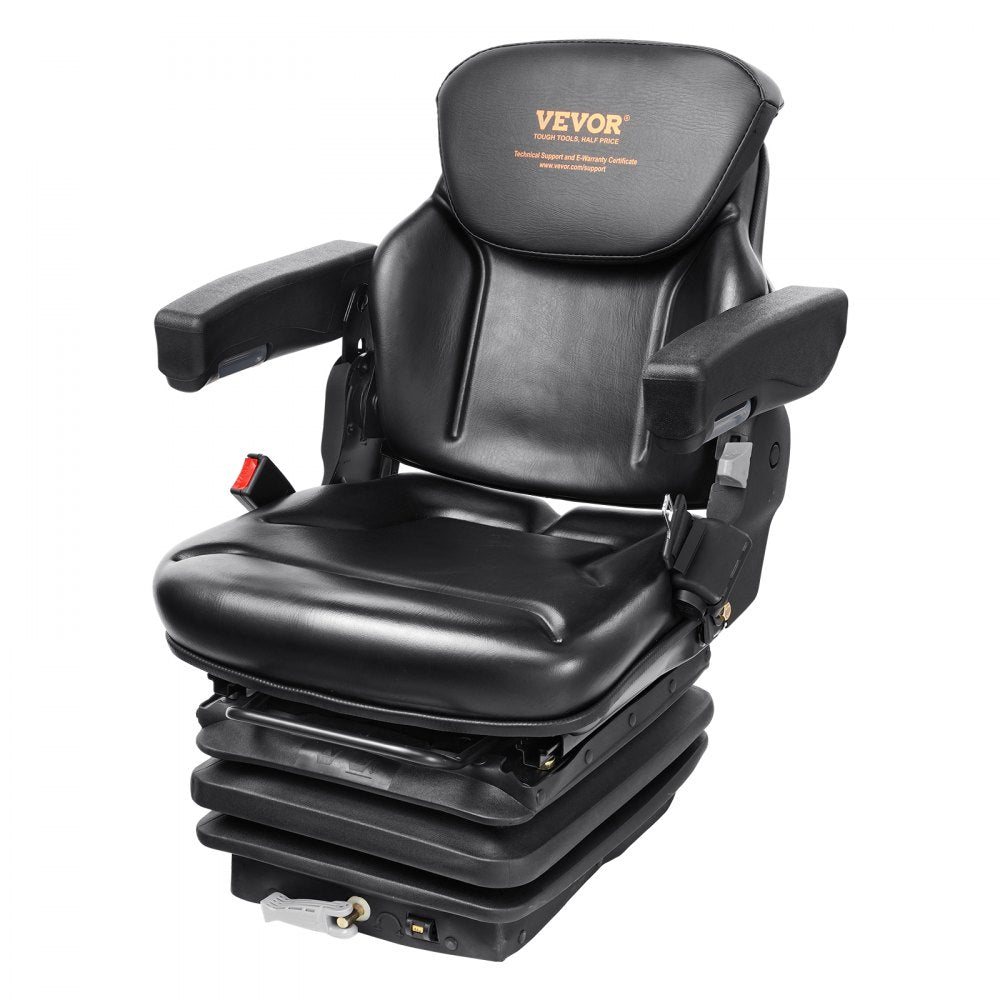 VEVOR Universal Tractor seat Suspension, Fold Down Forklift Seat with Adjustable Angle Back, Micro Switch, Seatbelt and Armrests, 3-level Shock Absorption Tractor Seat for Tractor Loader Excavator 