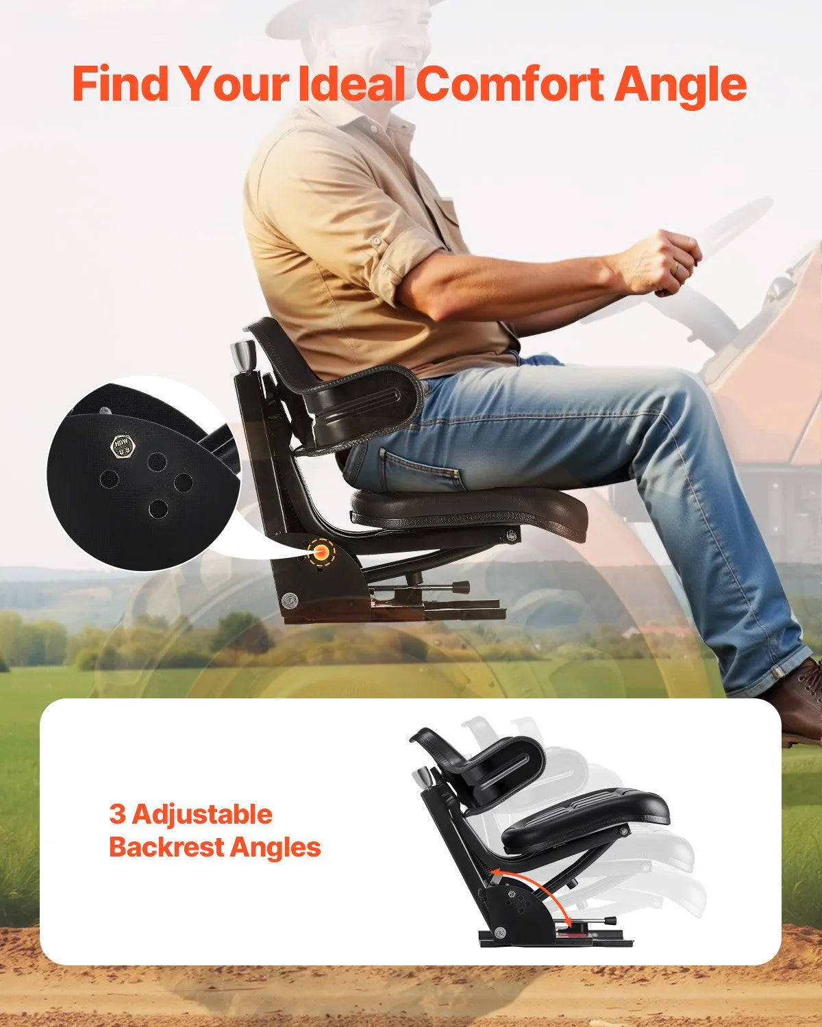 VEVOR Waterproof Forklift Seat Adjustable Tractor Suspension Seat Mower Digger