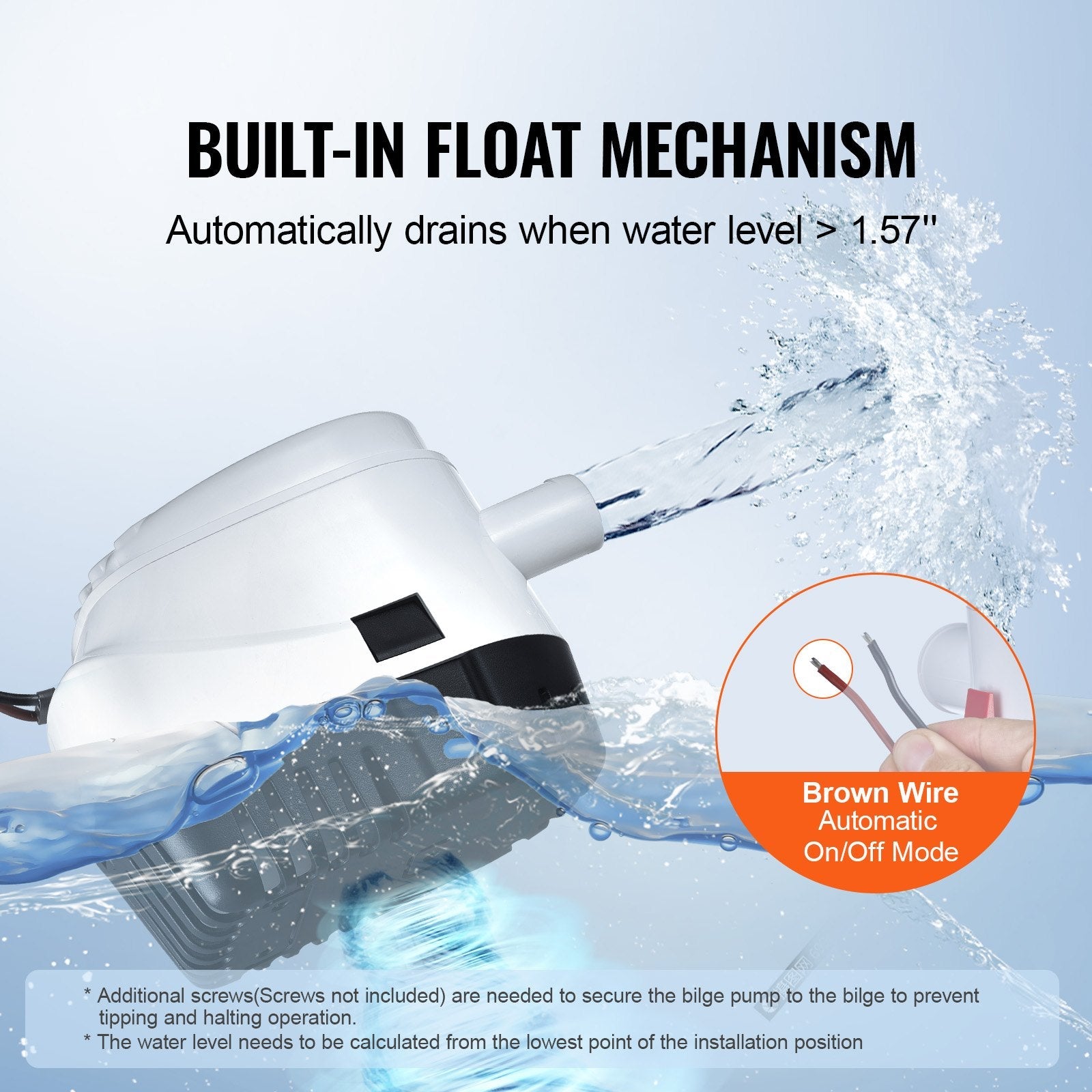 VEVOR Bilge Pump, 750GPH 12V Automatic Submersible Boat Bilge Water Pump with Float Switch, 0.7" Outlet Diameter, Small Boat Bilge Pump, Marine Electric Bilge Pump for Boats, Ponds, Pools, Basements 