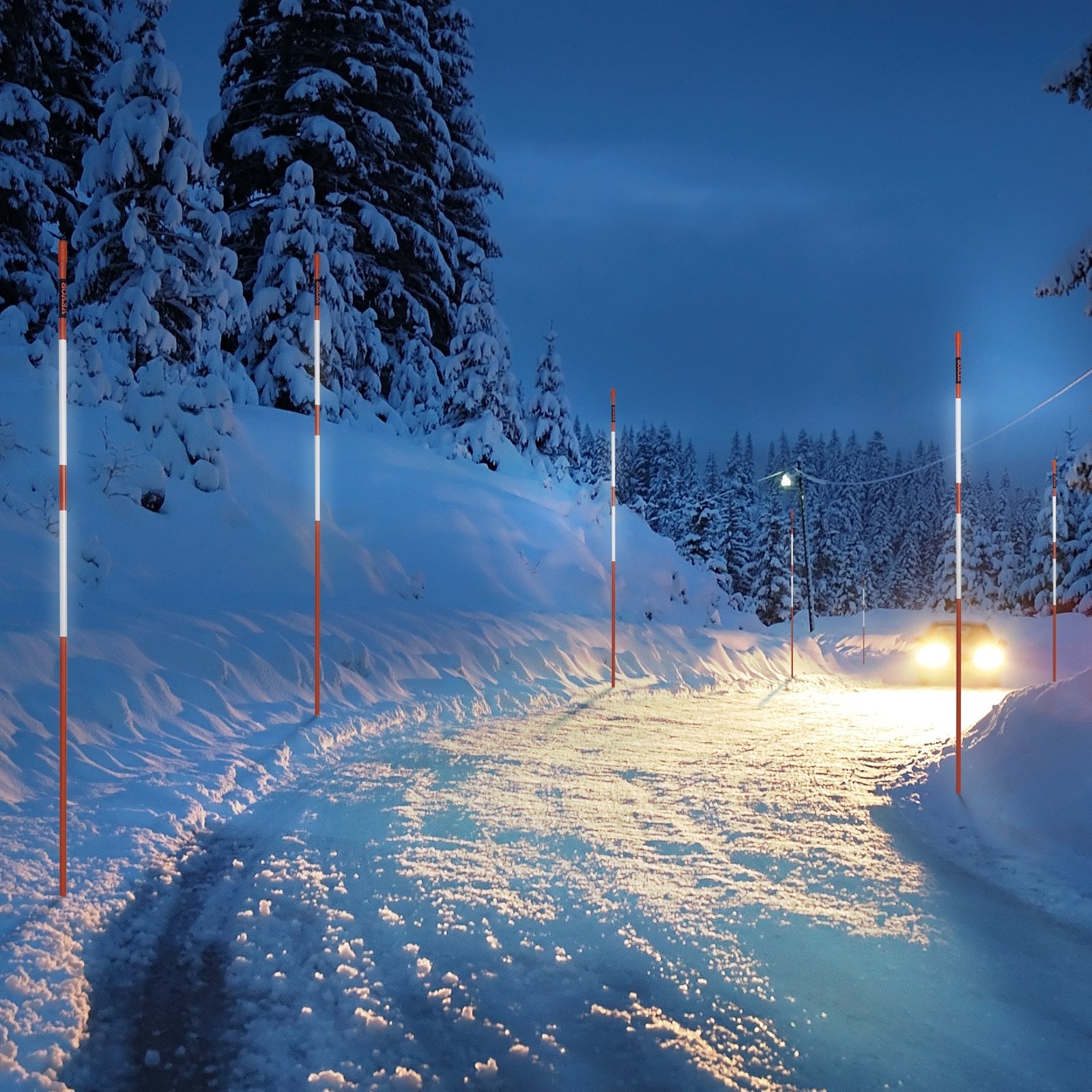 VEVOR Driveway Markers, 30 PCS 48 inch, 0.31 inch Diameter, Orange Fiberglass Poles Snow Stakes with Reflective Tape, 12" Steel Drill Bit & Protection Gloves for Parking Lots, Walkways Easy Visibility 