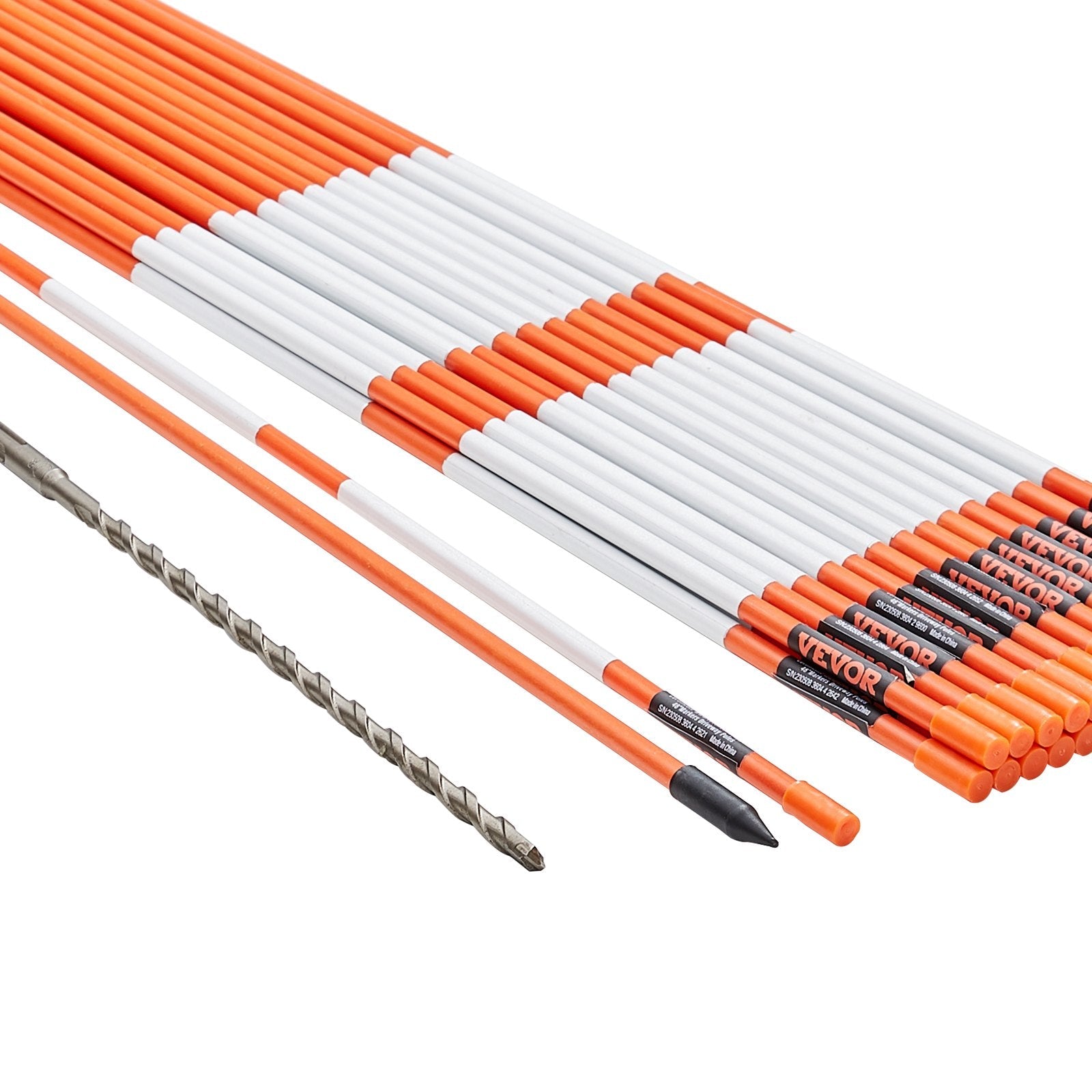 VEVOR Driveway Markers, 30 PCS 48 inch, 0.31 inch Diameter, Orange Fiberglass Poles Snow Stakes with Reflective Tape, 12" Steel Drill Bit & Protection Gloves for Parking Lots, Walkways Easy Visibility 