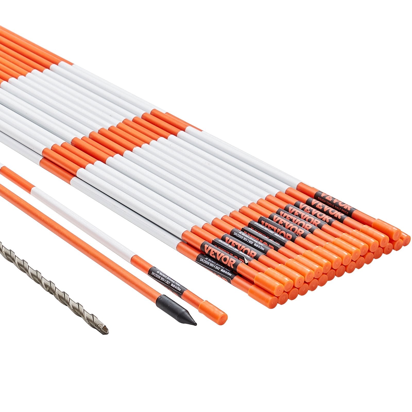 VEVOR Driveway Markers, 30 PCS 48 inch, 0.31 inch Diameter, Orange Fiberglass Poles Snow Stakes with Reflective Tape, 12" Steel Drill Bit & Protection Gloves for Parking Lots, Walkways Easy Visibility 