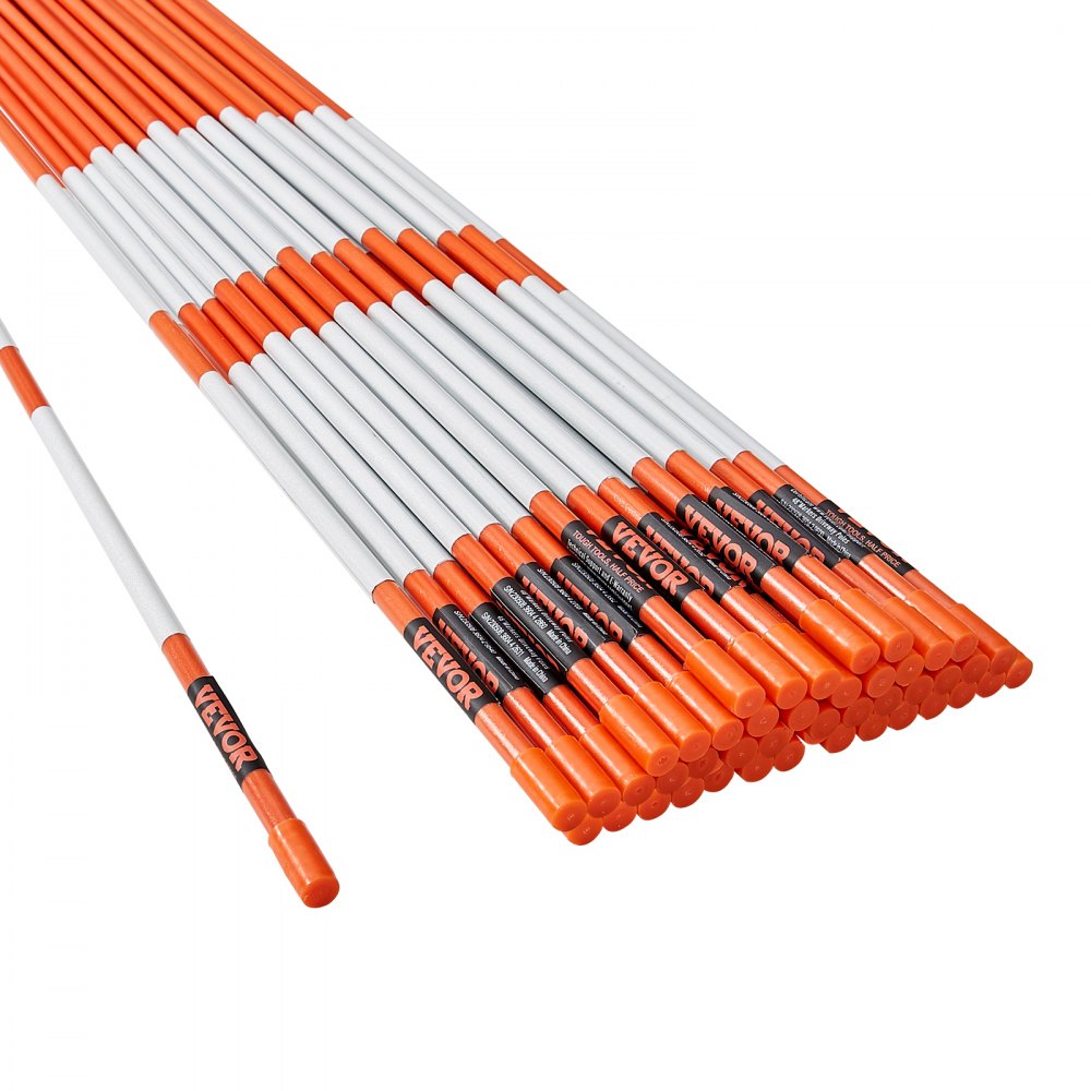 VEVOR Driveway Markers, 50 PCS 48 inch, 0.31 inch Diameter, Orange Fiberglass Poles Snow Stakes with Reflective Tape, 12" Steel Drill Bit & Protection Gloves for Parking Lots, Walkways Easy Visibility 