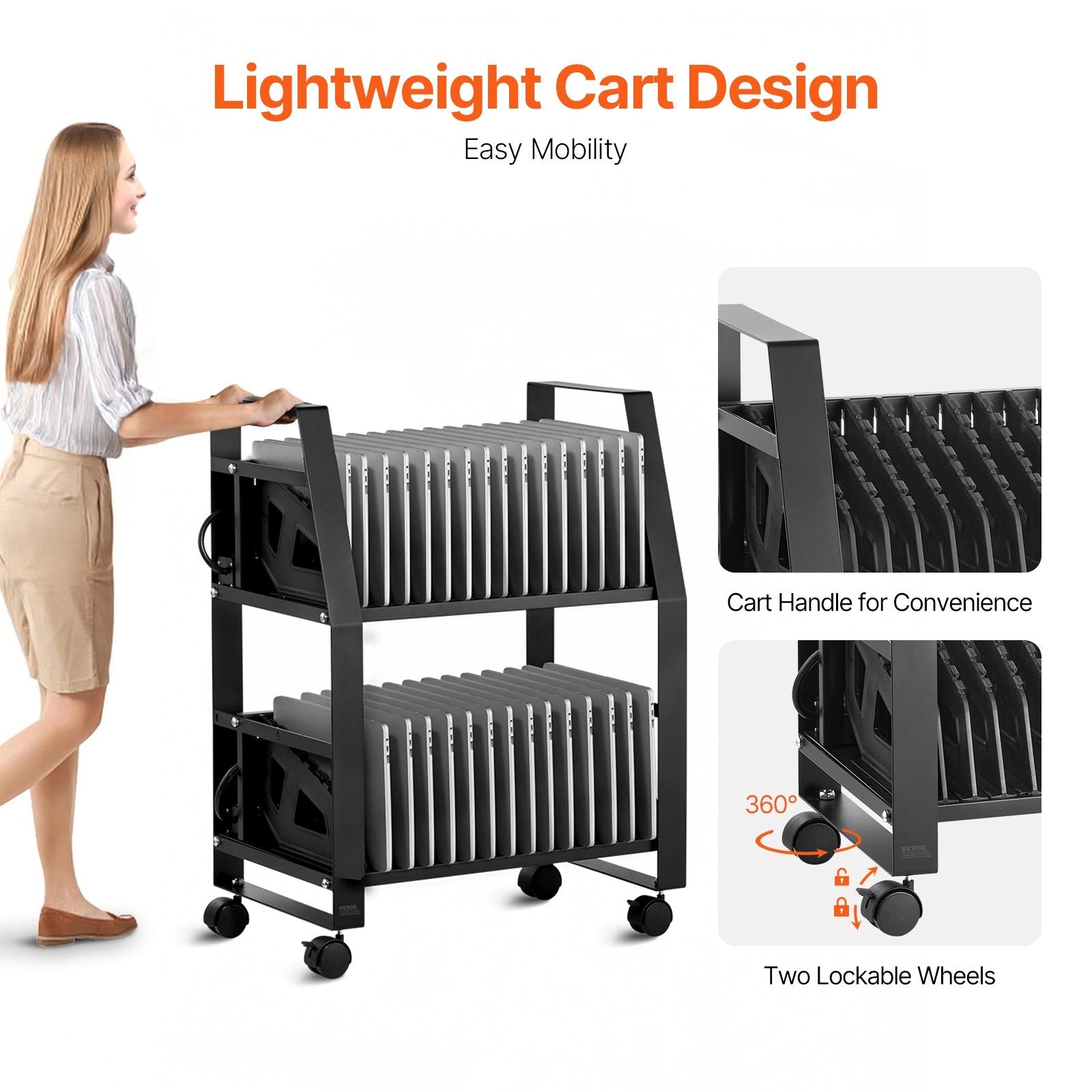 VEVOR Charging Cart Mobile Open Charging Cart 32 Devices for Laptop and Tablet 