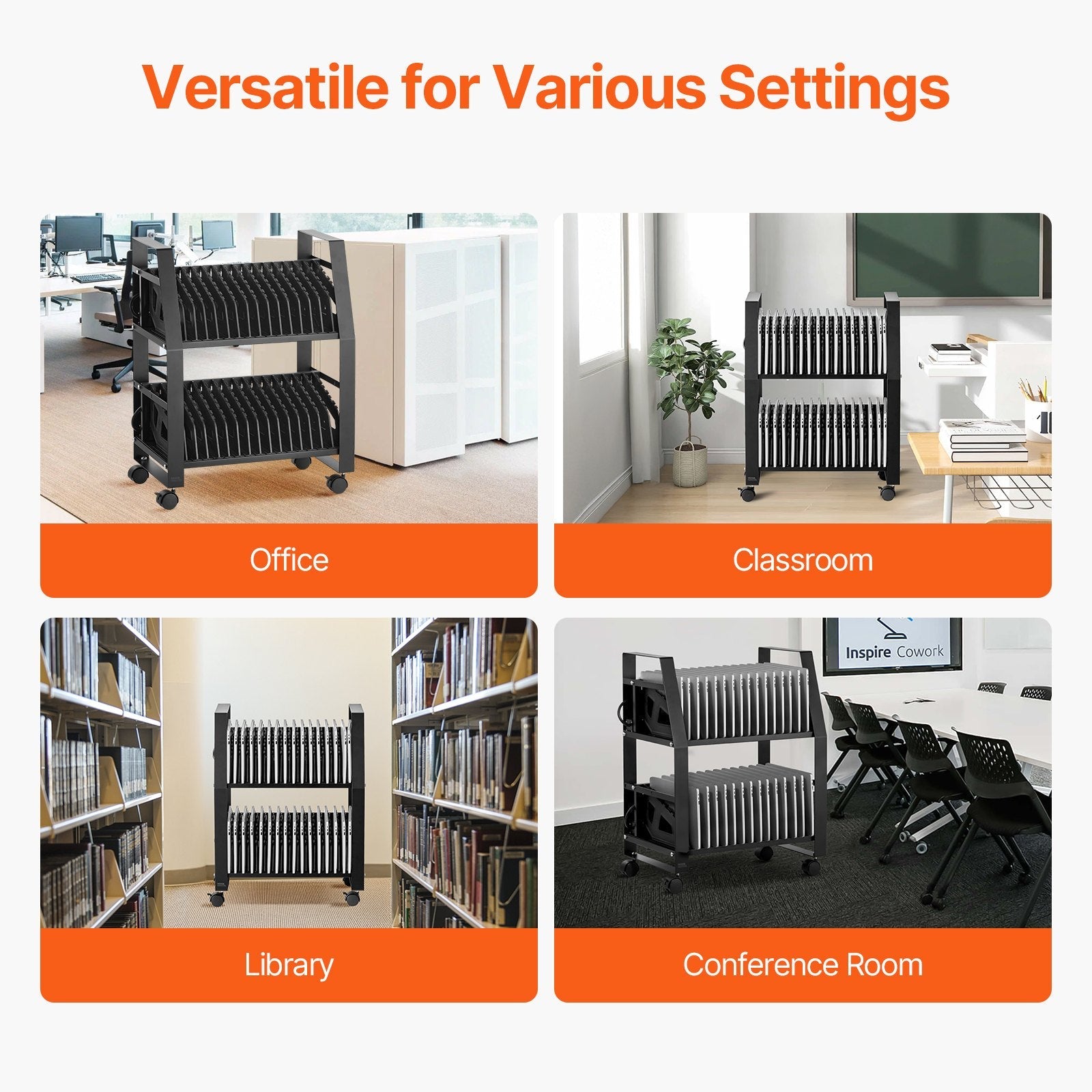 VEVOR Charging Cart Mobile Open Charging Cart 32 Devices for Laptop and Tablet 