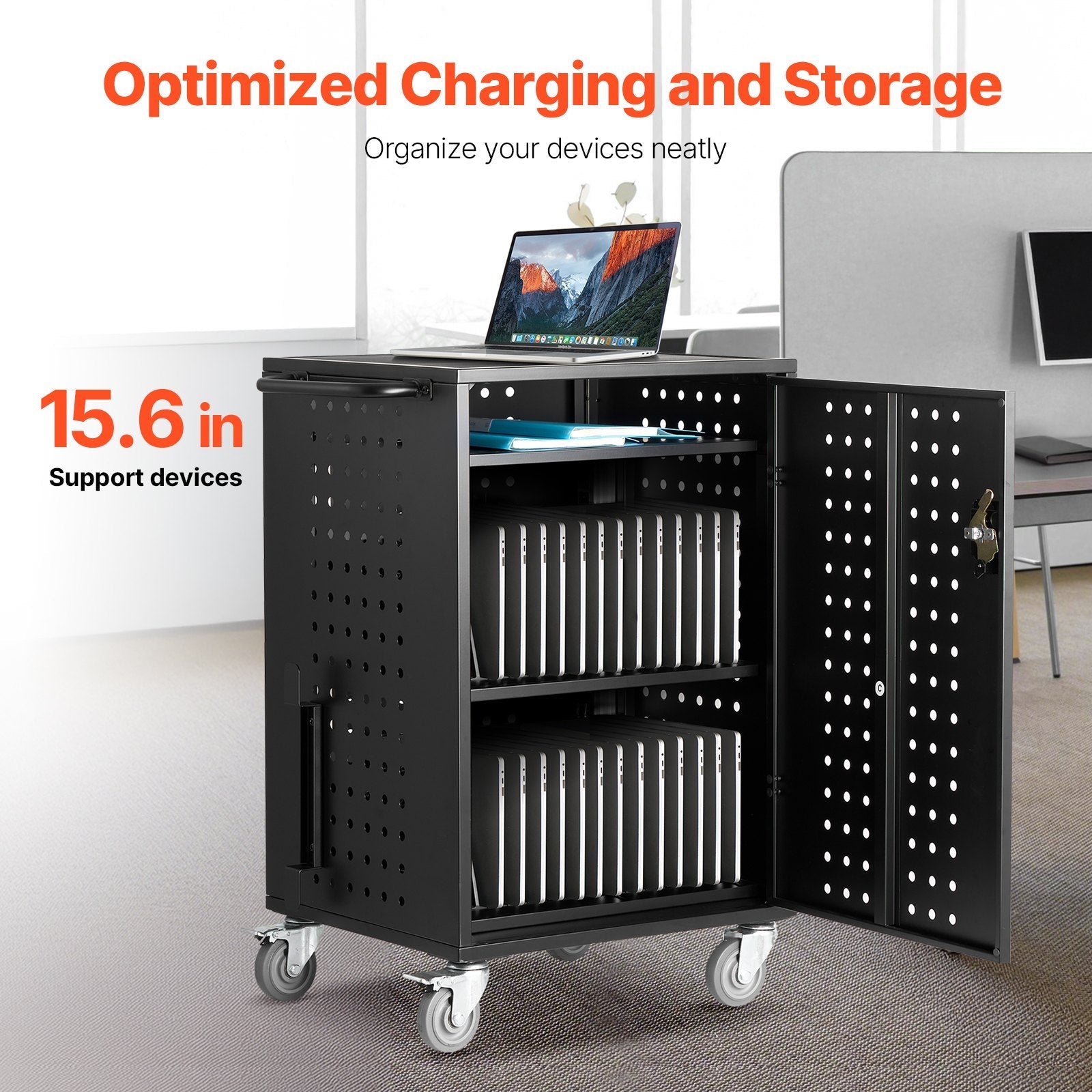 VEVOR Charging Cart Mobile Locking Charging Cart 32 Devices for Laptop & Tablet 