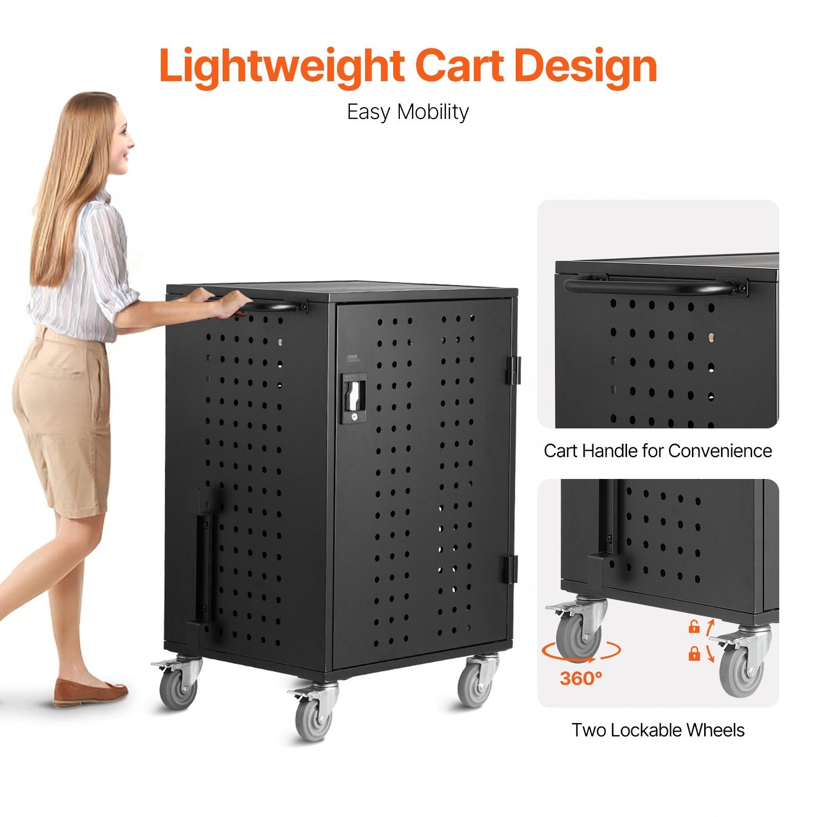 VEVOR Charging Cart Mobile Locking Charging Cart 32 Devices for Laptop & Tablet 