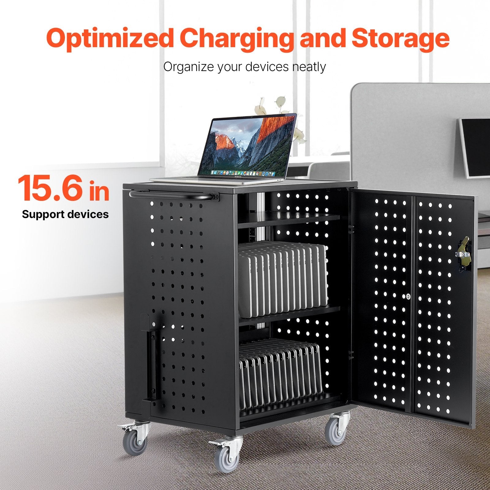 VEVOR Charging Cart Mobile Locking Charging Cart 36 Devices for Laptop & Tablet 