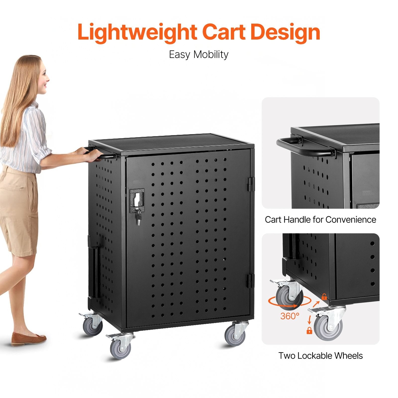 VEVOR Charging Cart Mobile Locking Charging Cart 36 Devices for Laptop & Tablet 
