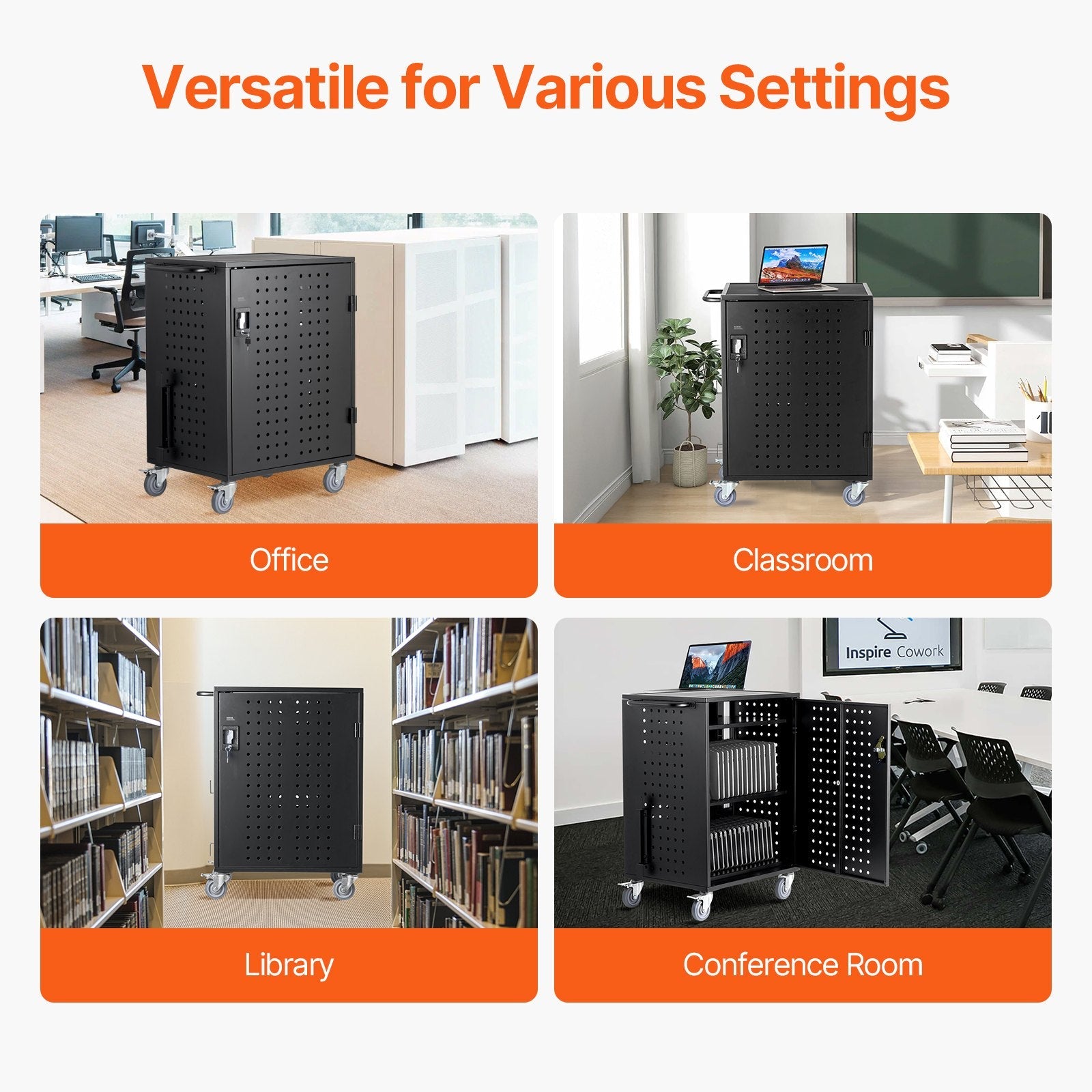 VEVOR Charging Cart Mobile Locking Charging Cart 36 Devices for Laptop & Tablet 